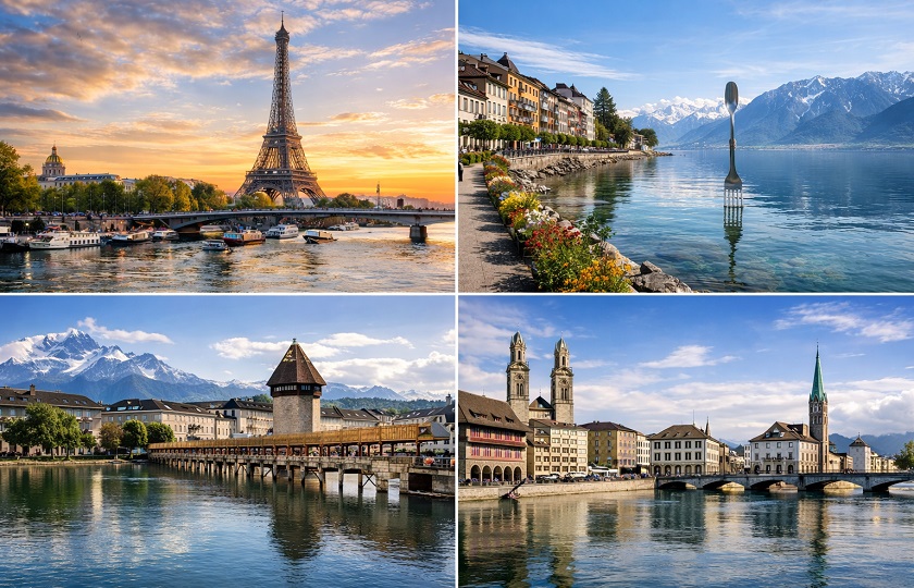 Europe 8N - Paris 3N - Vevey 2N - Lucerne 2N - Zurich 1N.